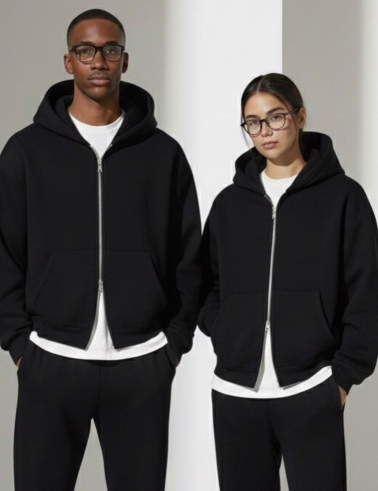 Double zipper basic hoodie