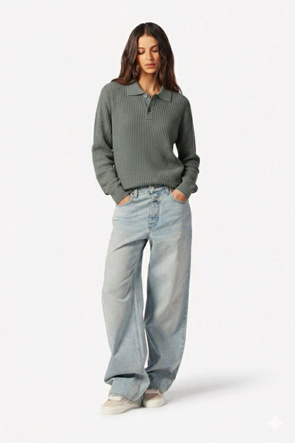 a polo knit pullover