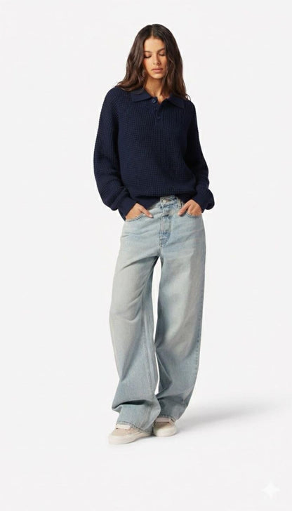 a polo knit pullover